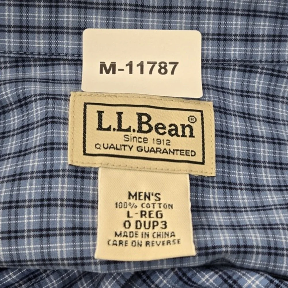 L.L.‎ Bean Men Button Up Shirt L REG Blue Check Long Sleeve